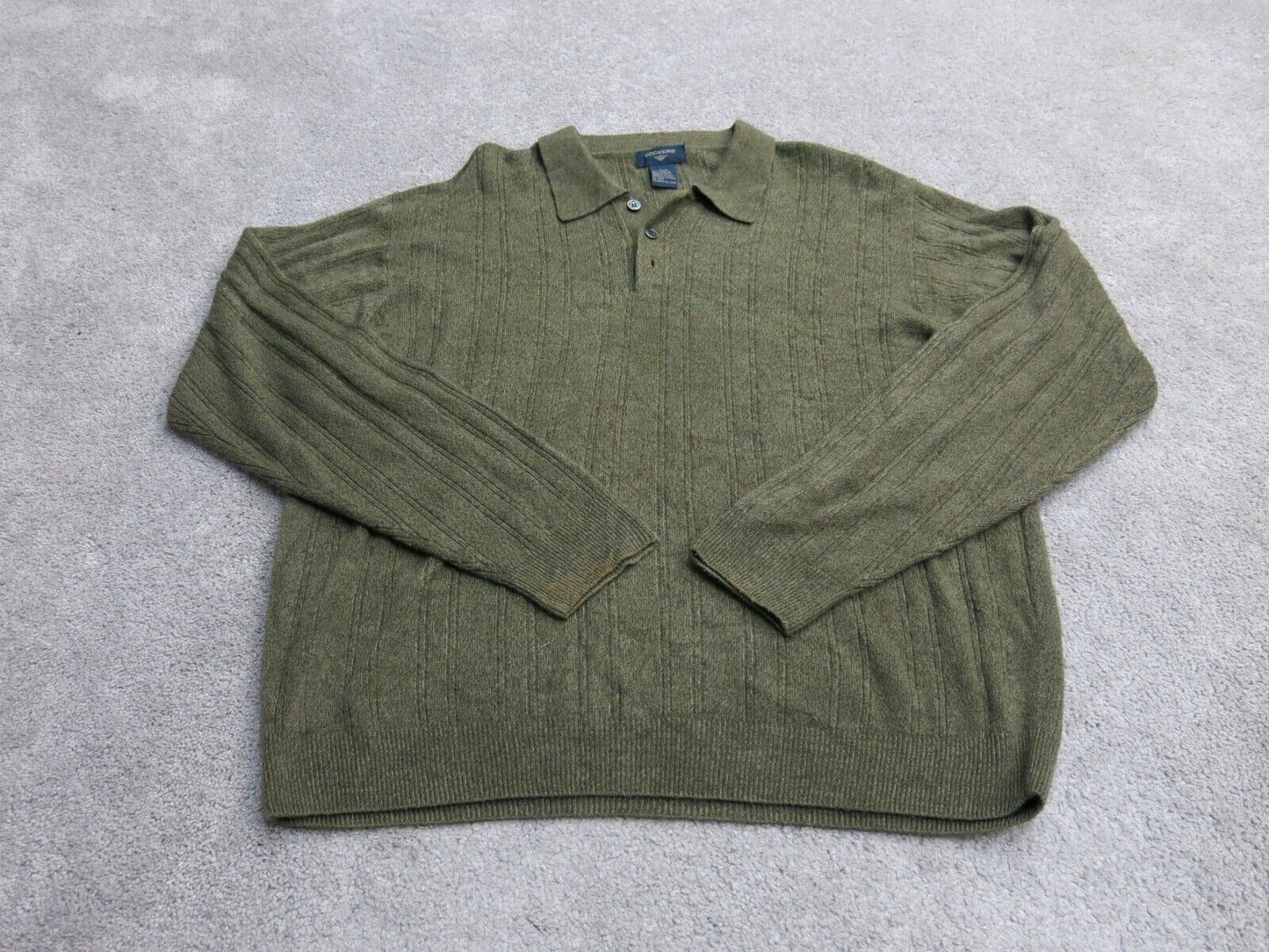 Dockers Womens Pullover Polo Sweater Knitted Long Sleeve Olive Green Size Medium