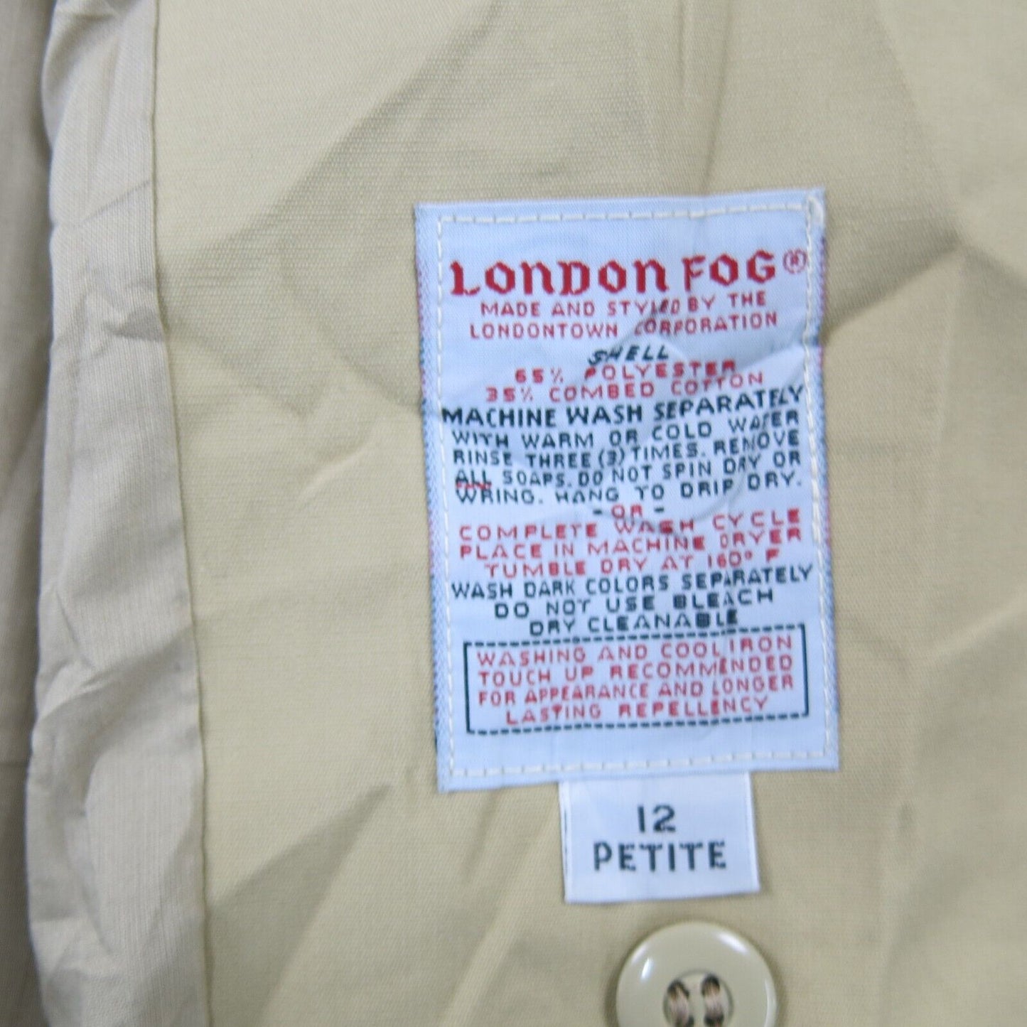 London Fog Womens Trench Coat Long Sleeves Back Tie Waist Beige Size 12P