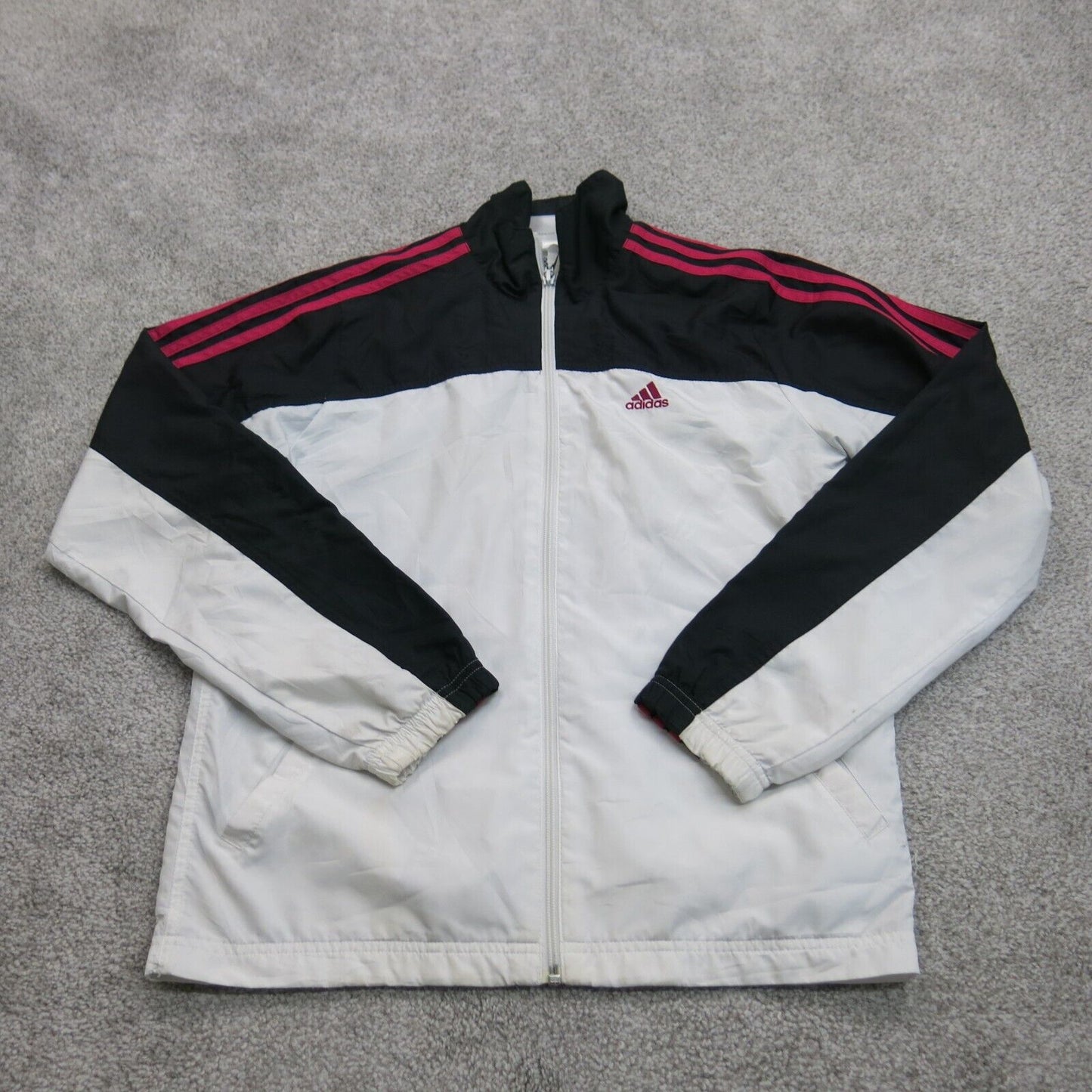 Adidas Womens Track Jacket Full Zip Up Long Sleeves Mock Neck White Size Small