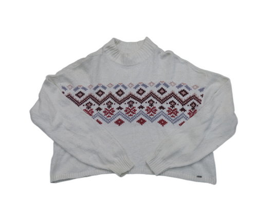 Hollister Womens Cropped Sweater Knitted Mock Neck Long Sleeve White Size Small