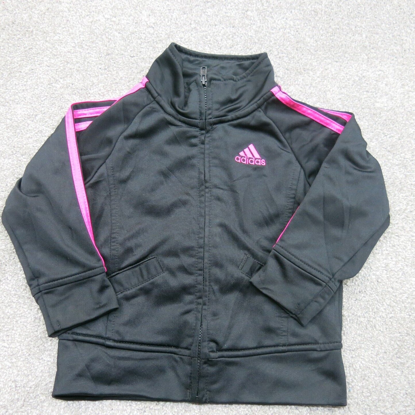 Adidas Track Jacket Boys Size 18M Black Pink Long Sleeve Full Zip Jacket Logo