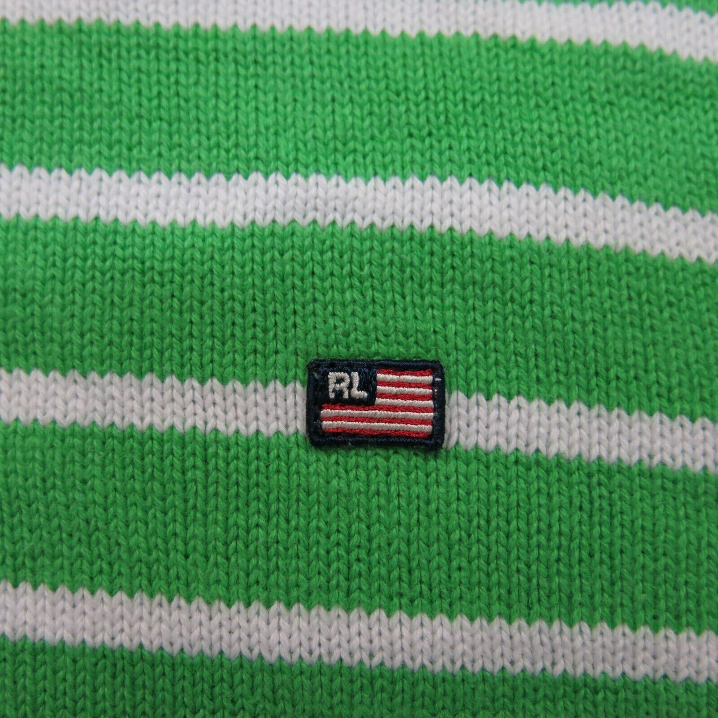 Ralph Lauren Women Hoodie Sweater Knitted 1/4 Zip Long Sleeve Green White SZ L/G