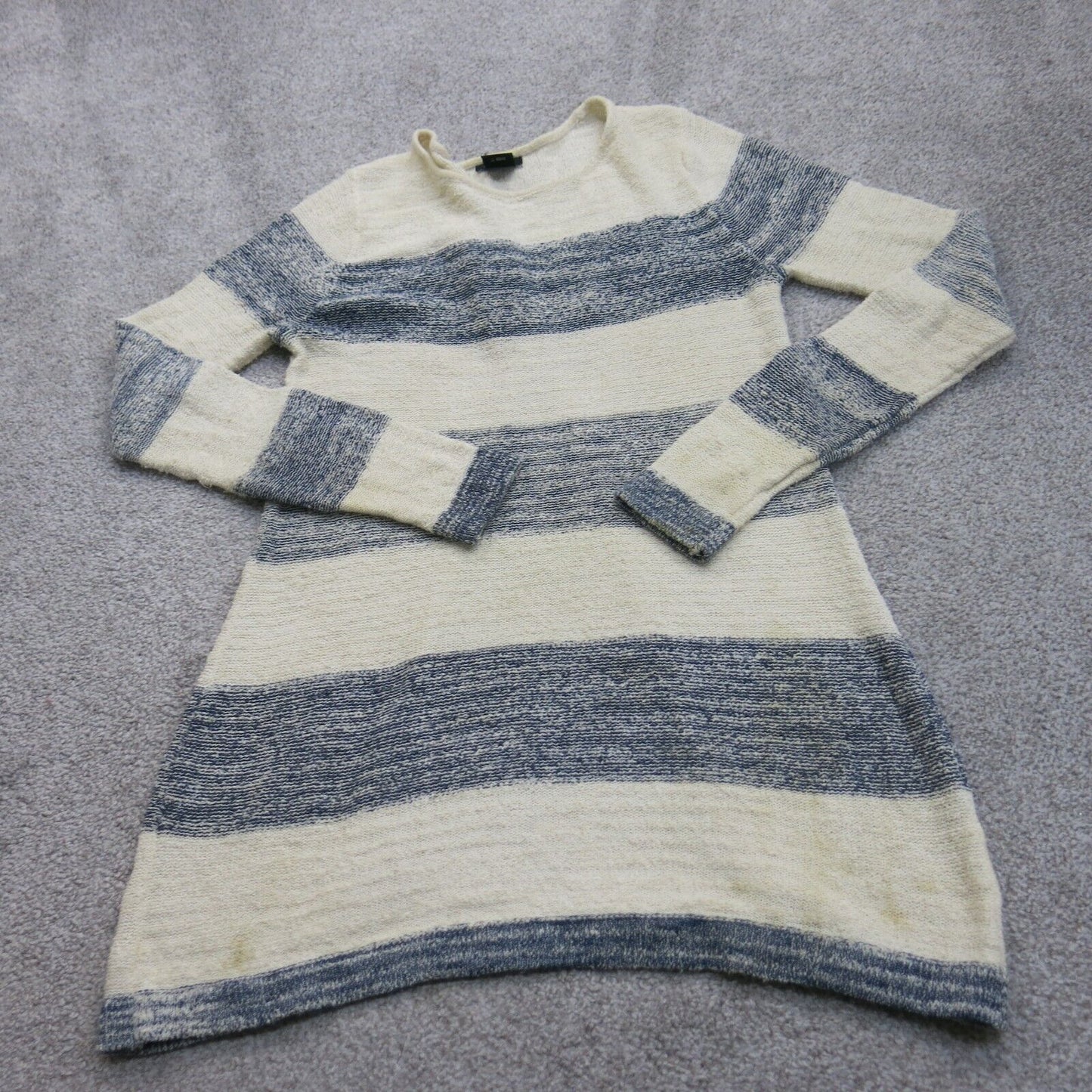 Calvin Klein Womens Pullover Sweater Crew Neck Striped Ivory Gray Size Small