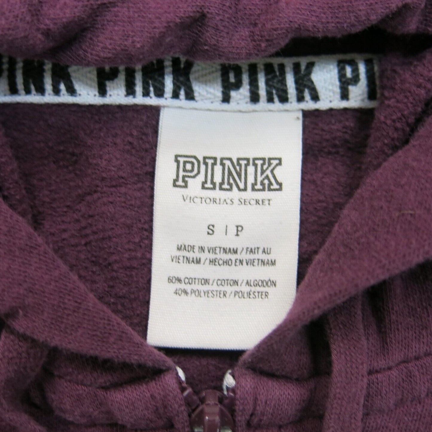 Pink Victorias Secret Womens Hoodie 1/4 Zip Kangaroo Pockets Maroon Size S/P