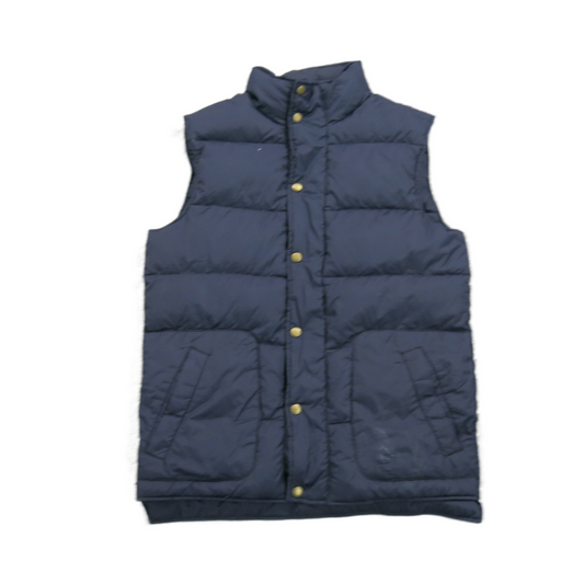 Lands End Mens Puffer Vest Jacket Mock Neck Pockets Front Button Blue Size Small