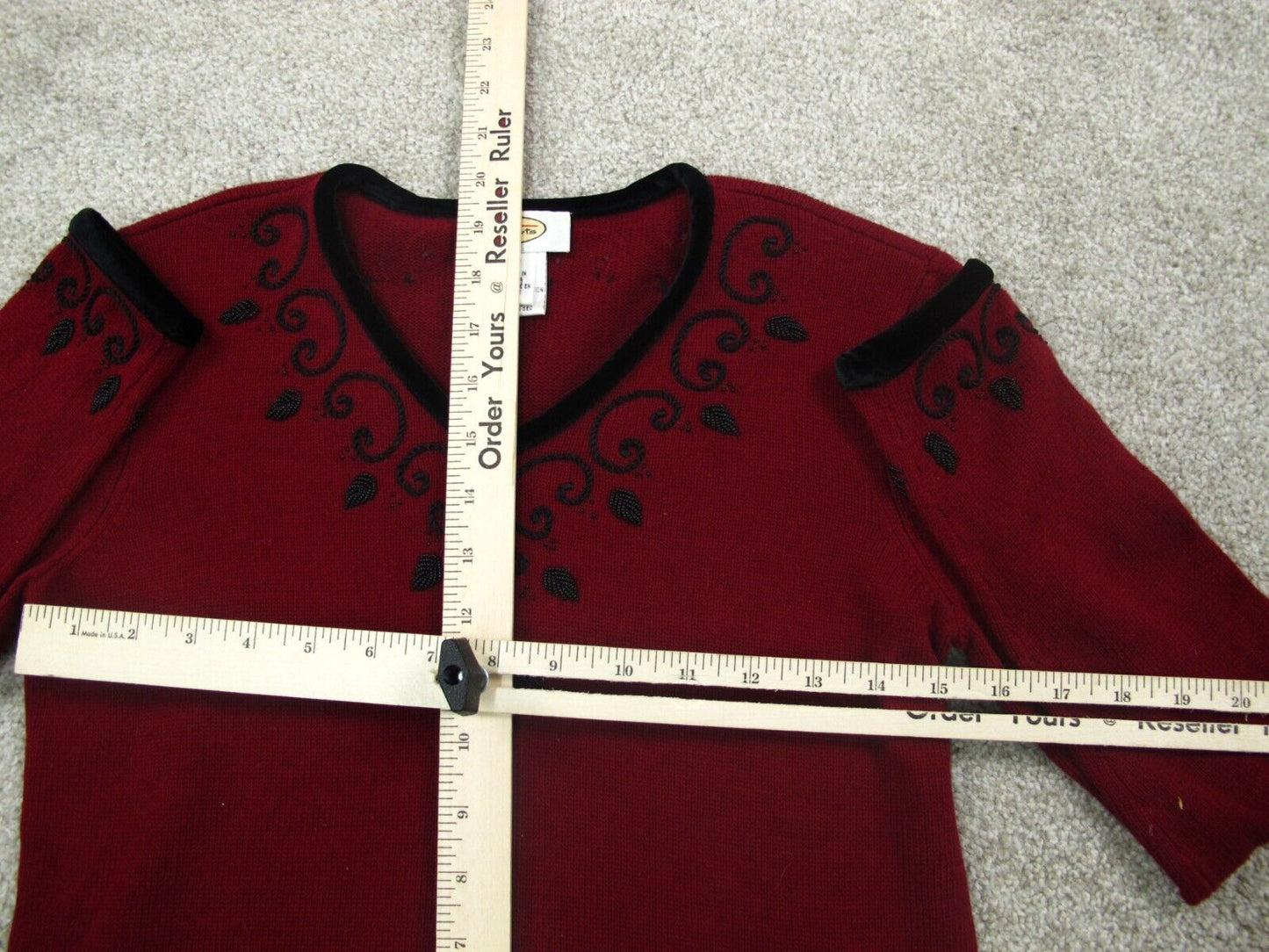 Talbots Womens Pullover Sweater Long Sleeves Embroidered V Neck Red Size XS
