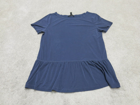 Banana Republic Womens Blouse Top Short Sleeve Round Neck Solid Blue Size Small