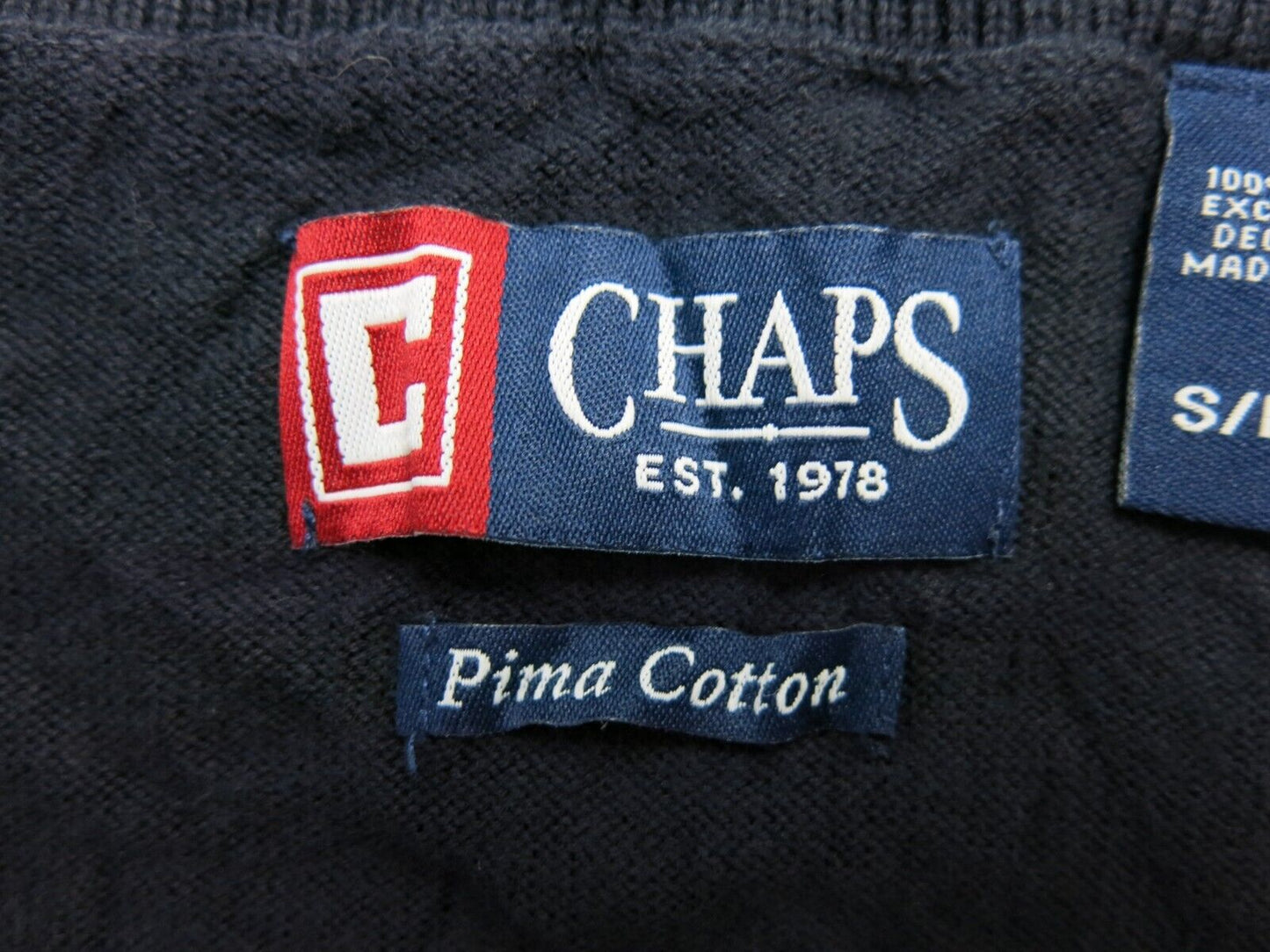 Chaps Men Cardigan Sweater Button Front Long Sleeve 100%Cotton Navy Blue Size S