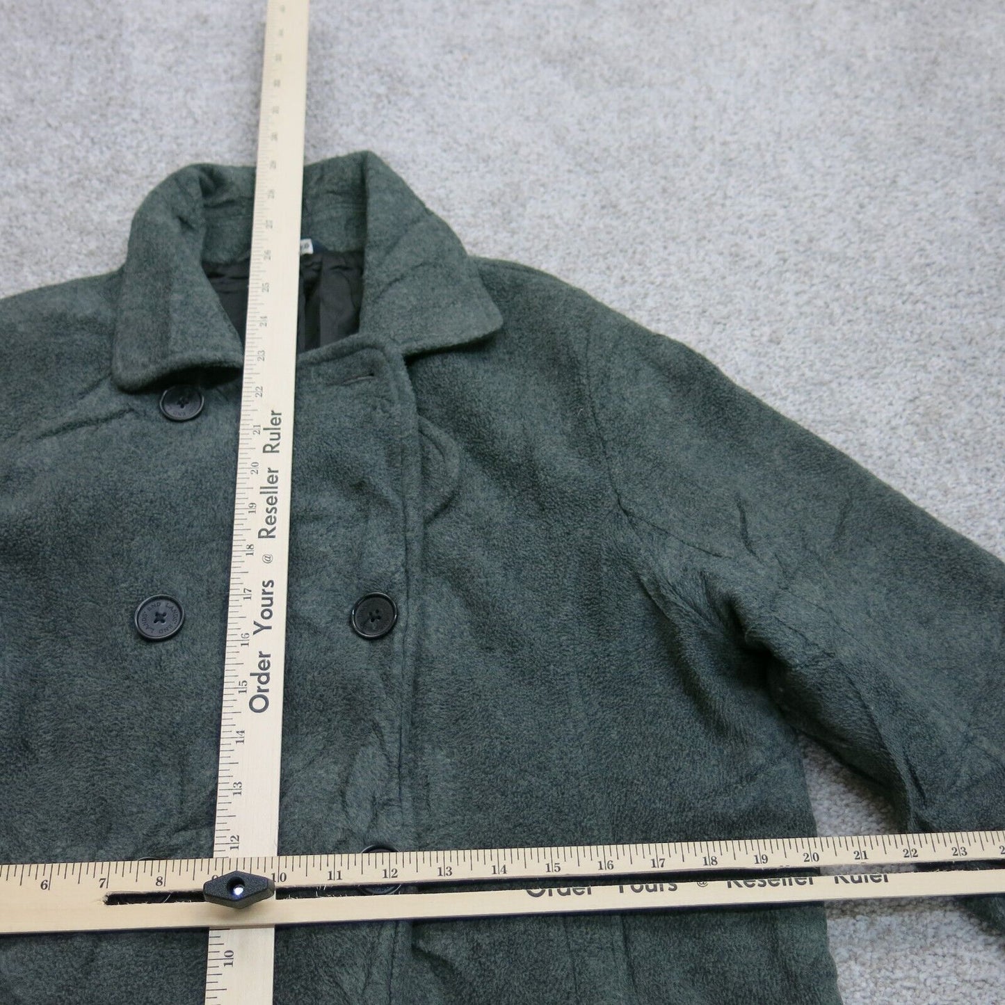 Lands End Womens Pea Coat Double Breasted Long Sleeve Clay Green Size L 14-16