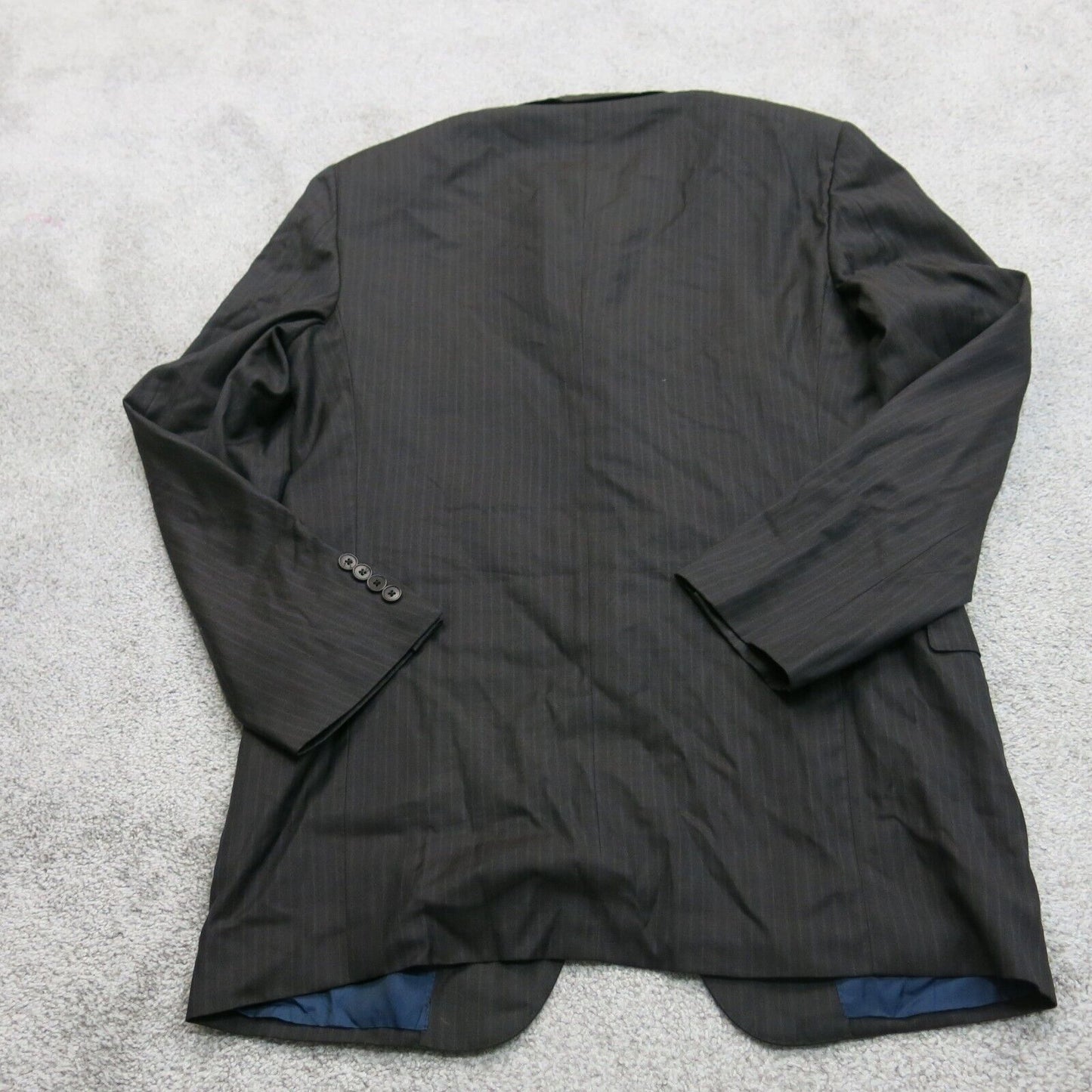 Vintage Mens Striped Blazer Coat Single Breasted Trofeo Silk Black Size 54L