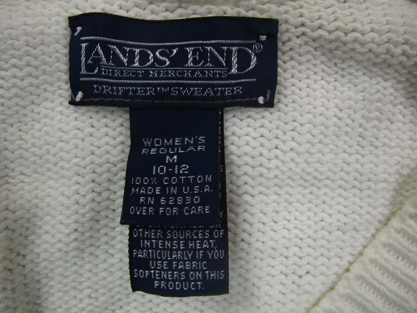Lands End Womens Drifter Sweater Knitted Long Sleeves Ivory Size Medium 10-12
