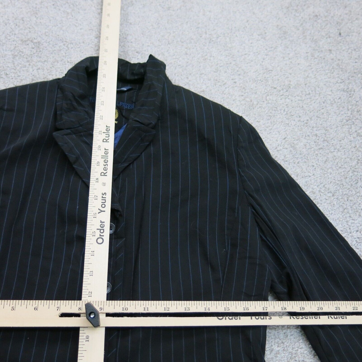 Tommy Hilfiger Women Striped Blazer Coat Single Breasted Long Sleeve Black SZ 6