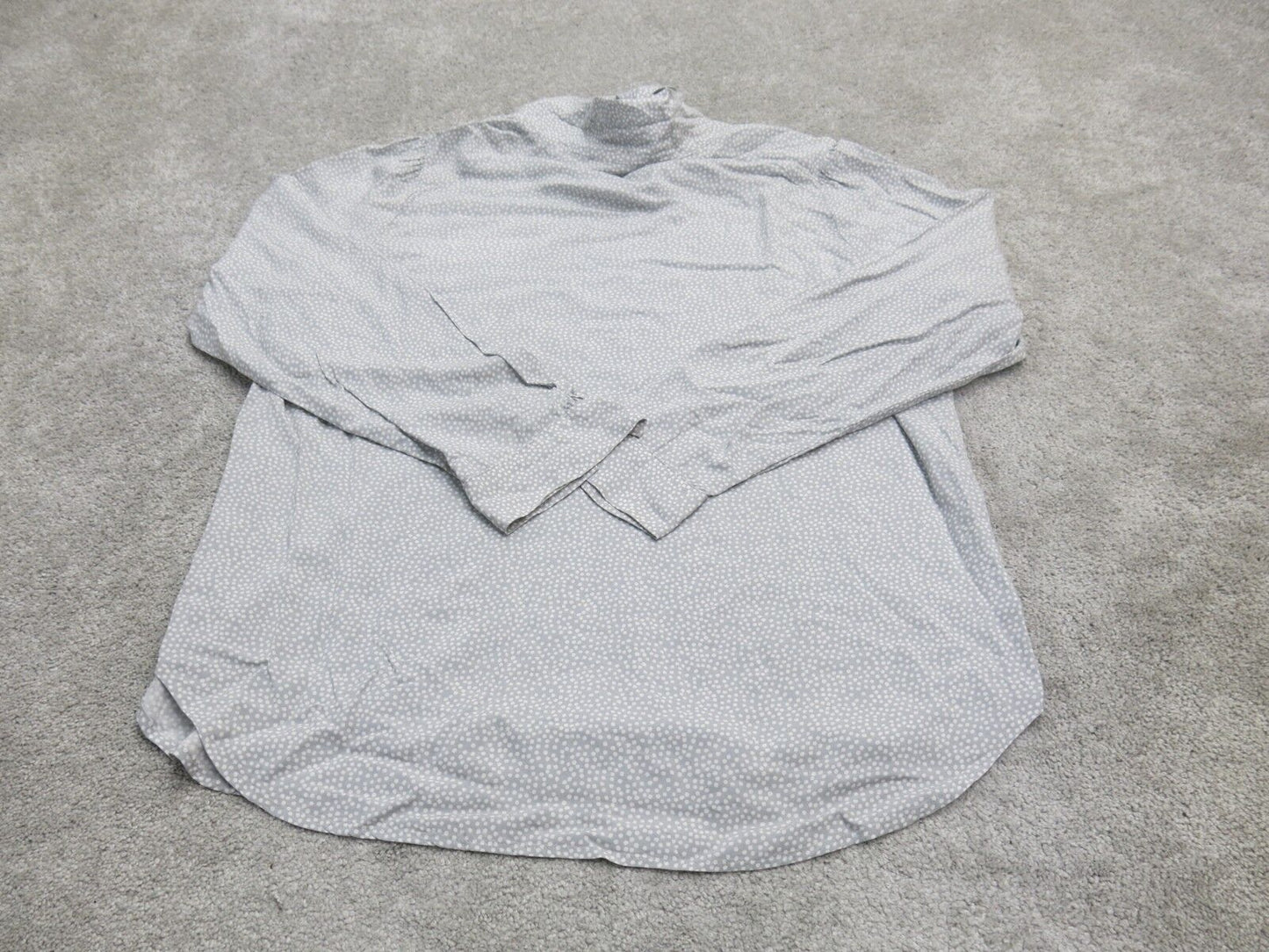 Loft Womens Blouse Top Long Sleeves V Neck Polka Dots Logo Gray Size Medium