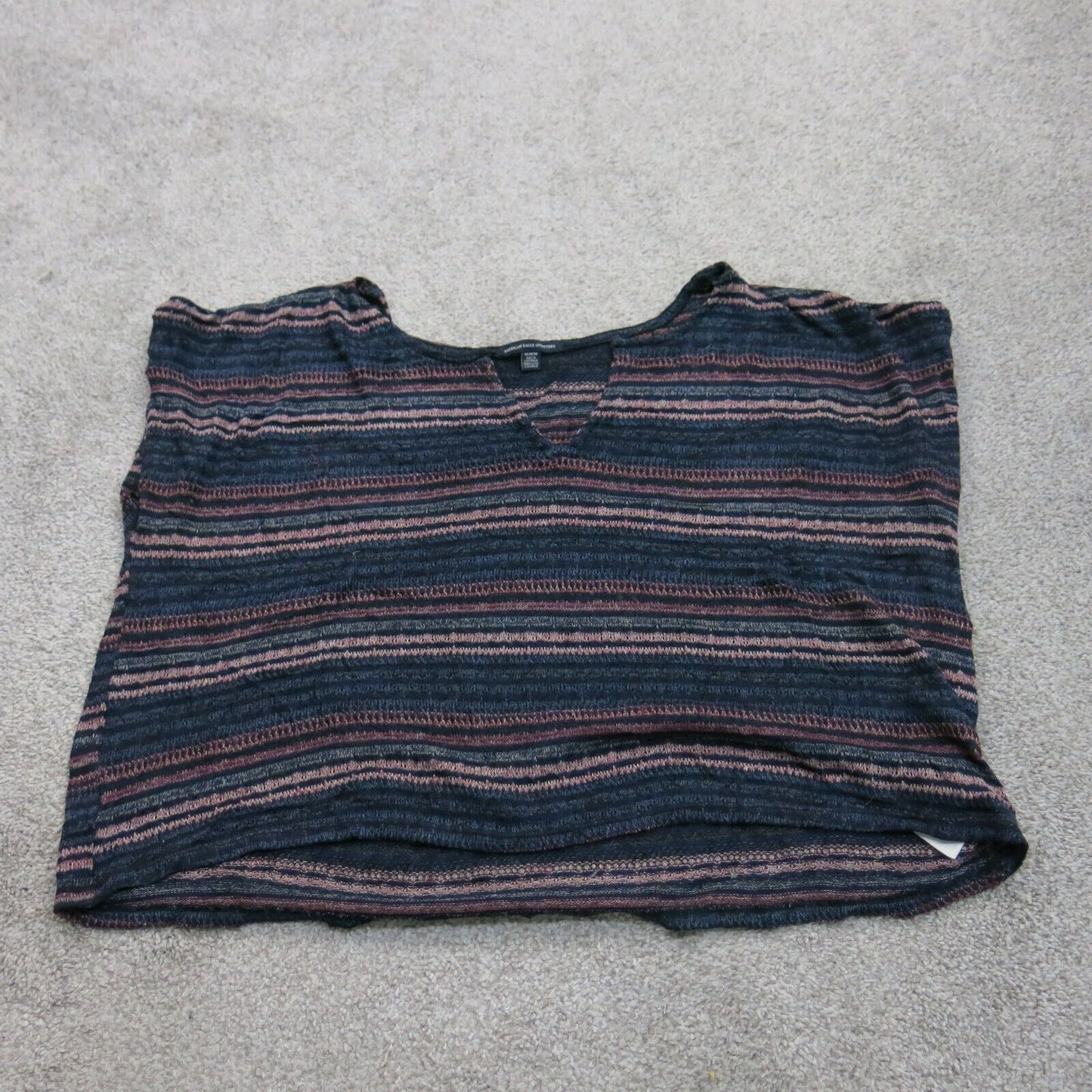 American Eagle Womens Pullover Sweater Split V Neck Sleeveless Red Black Medium