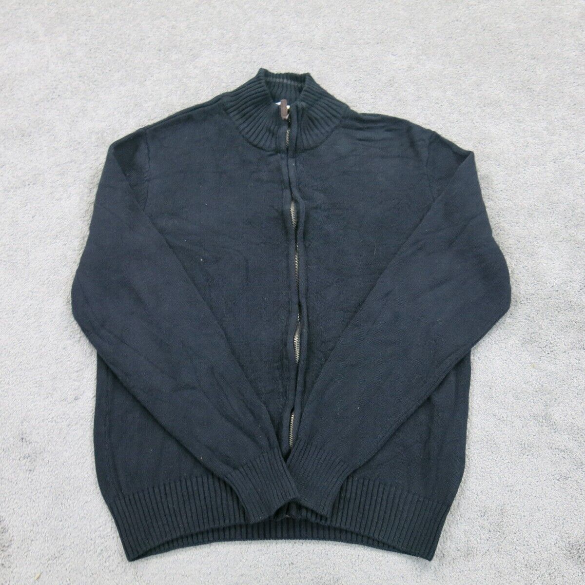 Dockers Men Full Zip Up Sweater Knitted Mock Neck Long Sleeves Blue Size Medium