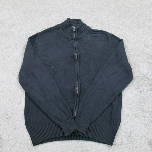Dockers Men Full Zip Up Sweater Knitted Mock Neck Long Sleeves Blue Size Medium
