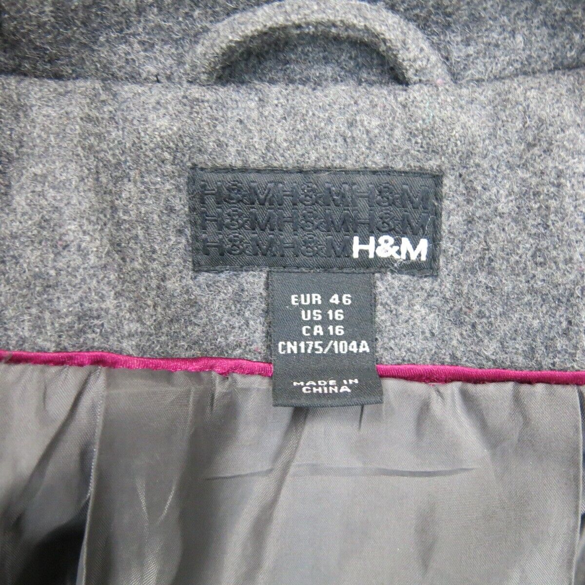 H&M Womens Pea Coat Jacket Tie Waist Long Sleeves Pockets Black Size US 16