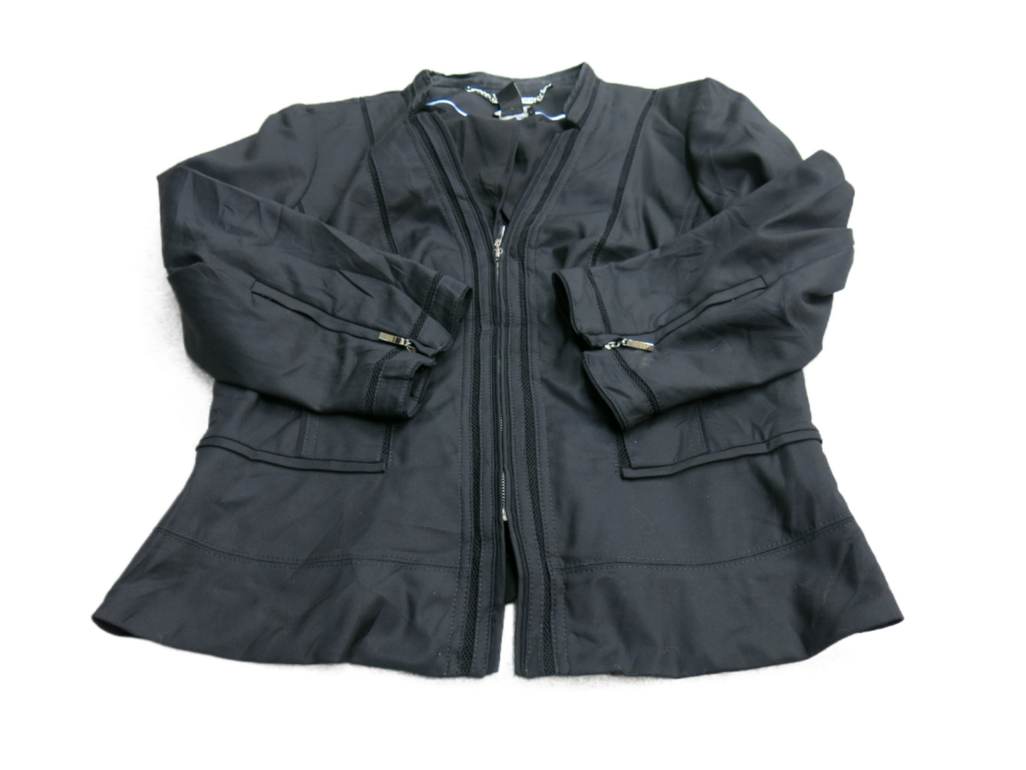 Perfect Form Mens Basic Jacket Full Zip Up Long Sleeves Solid Black Size 14