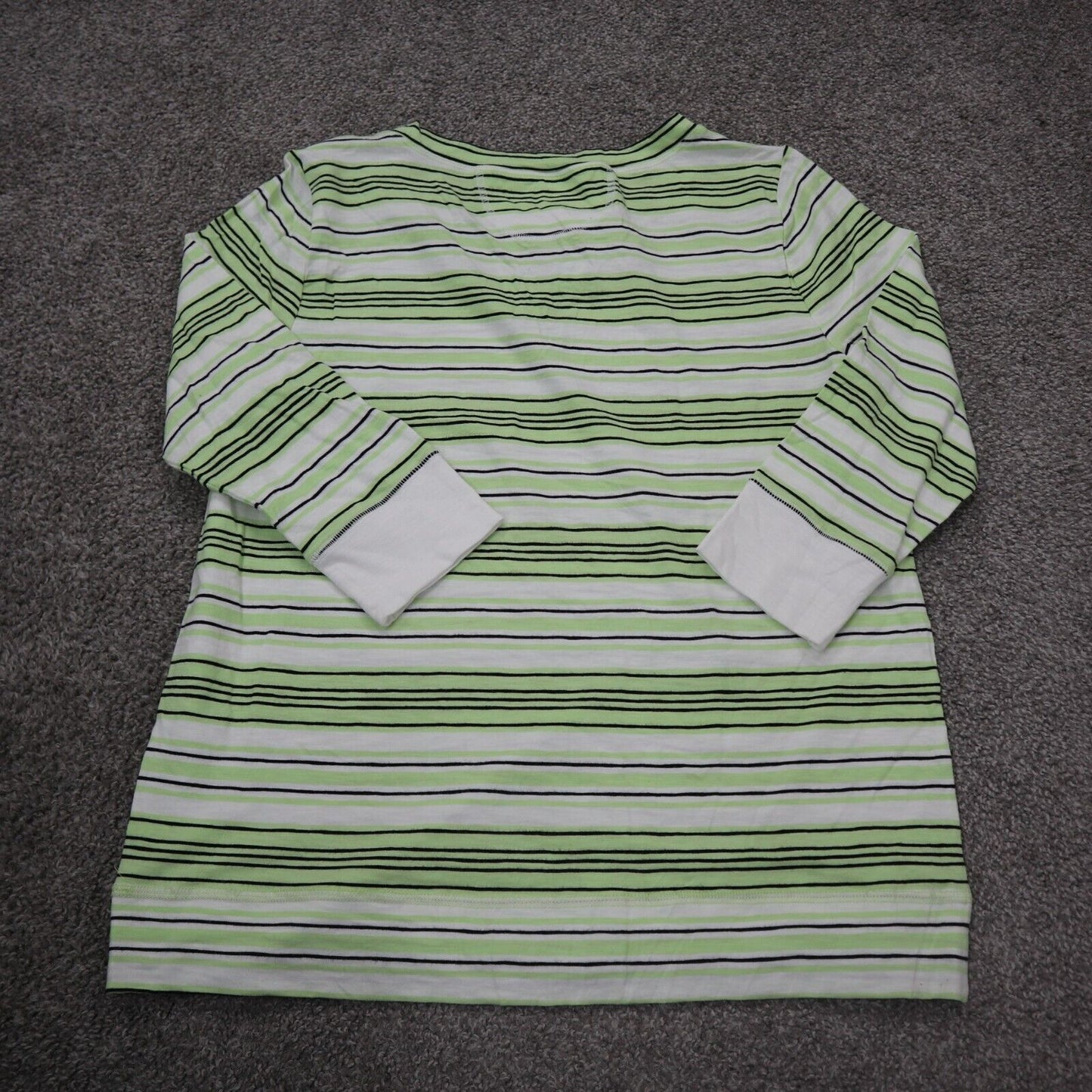 Talbots Women Blouse Top V Neck Long Sleeve Striped Green White Size Medium
