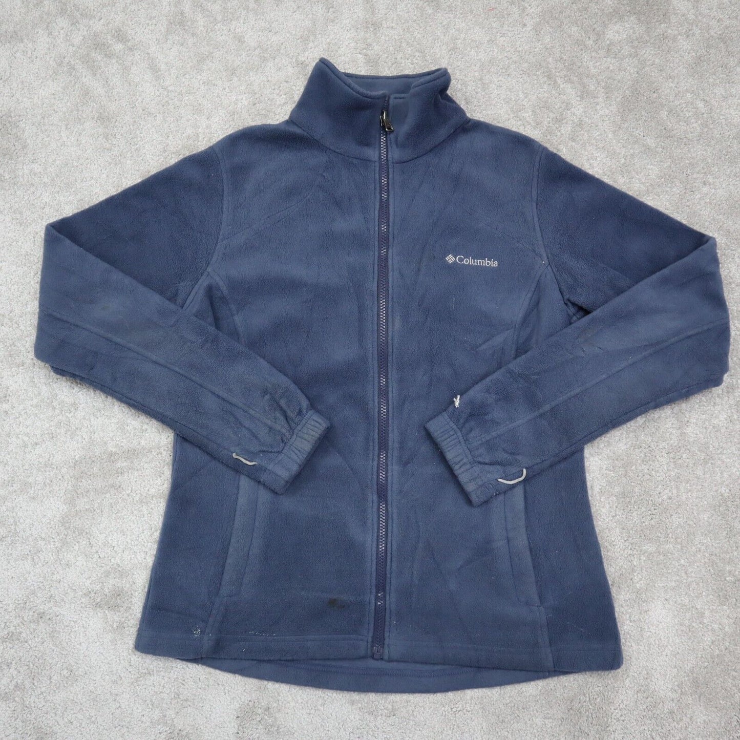 Columbia Mens Fleece Jacket Full Zip Up Long Sleeve Mock Neck Logo Blue Size L