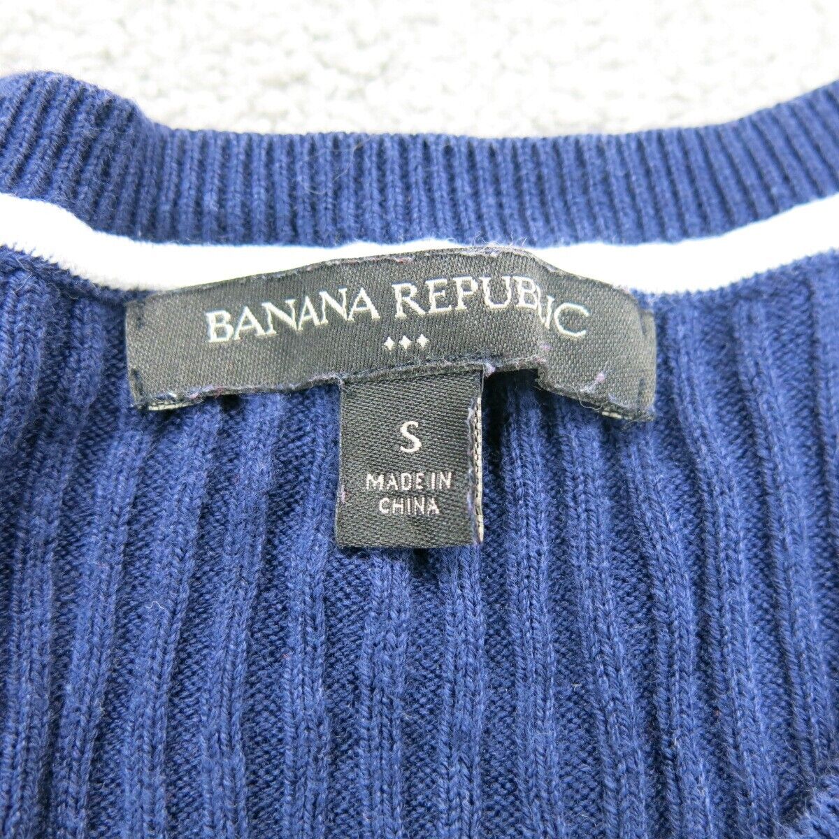 Banana Republic Womens Sweater Knitted Round Neck Long Sleeve Blue White Size S