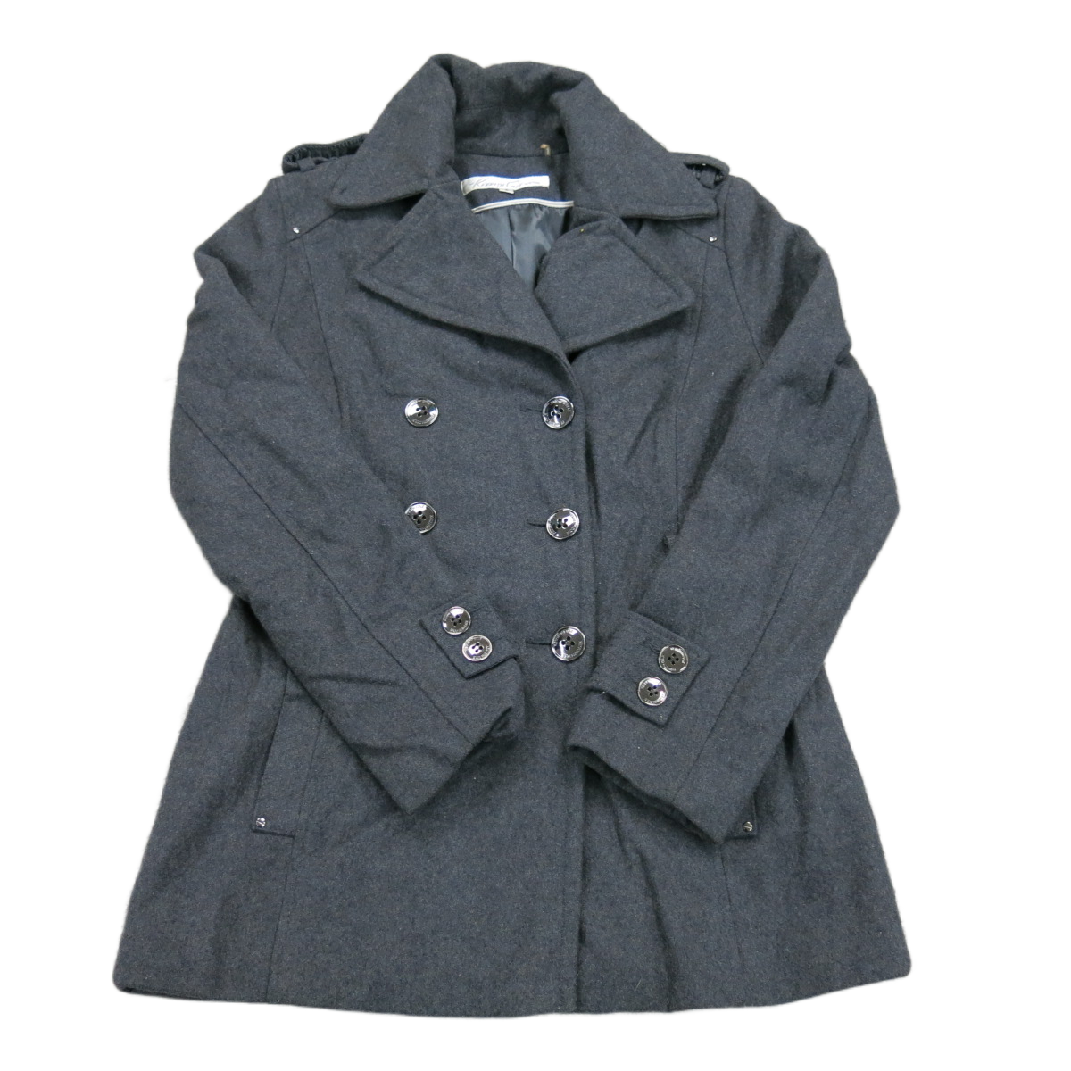 Kenneth Cole Womens Pea Trench Coat Double Breasted Long Sleeves Pockets Black 8