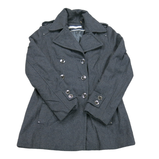 Kenneth Cole Womens Pea Trench Coat Double Breasted Long Sleeves Pockets Black 8