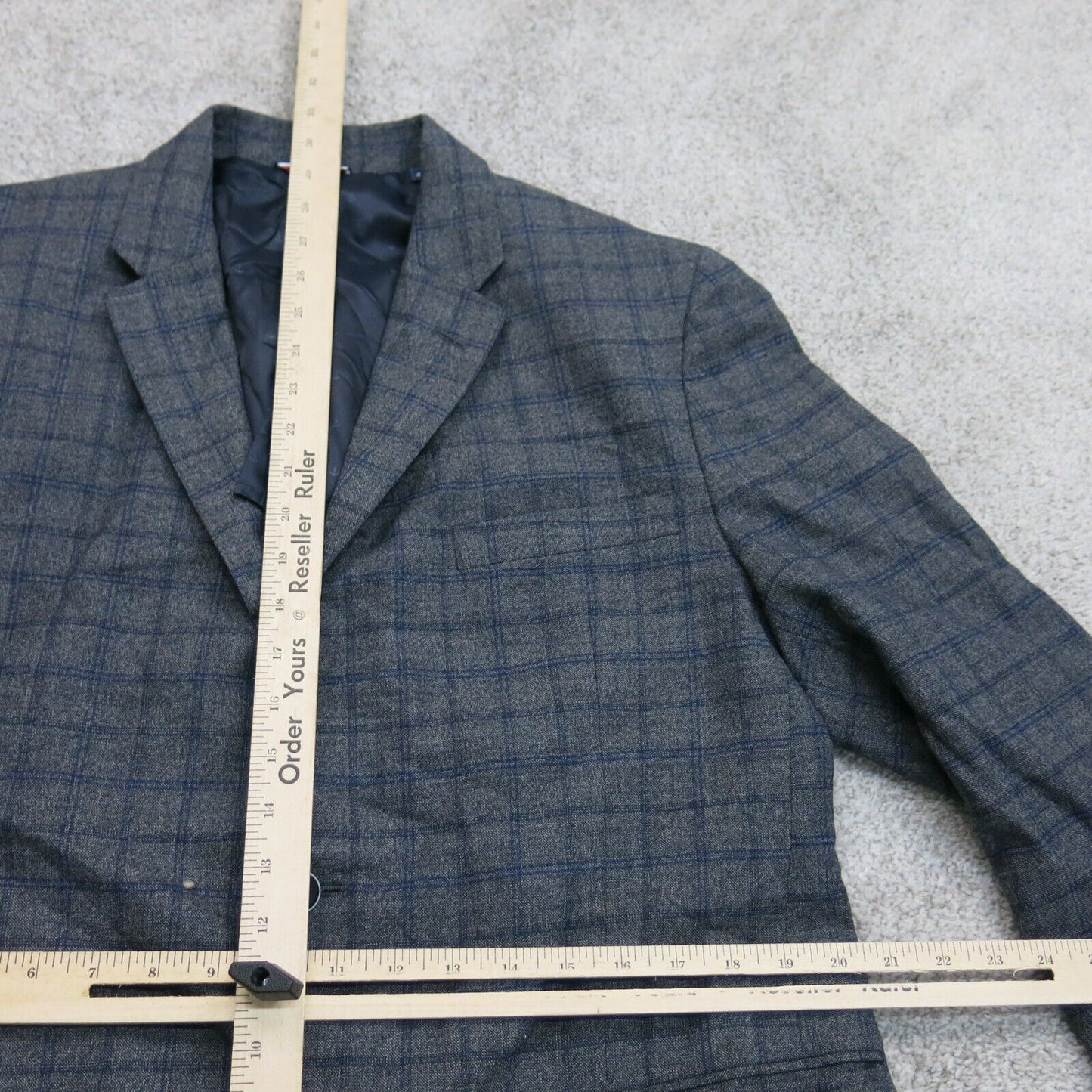 Vintage Mens Check Blazer Jacket Long Sleeve Front Button Dark Gray Size 44L