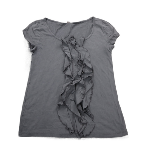 ANN Taylor Womens Blouse Tee Top Short Sleeve Scoop Neck Black Size Small