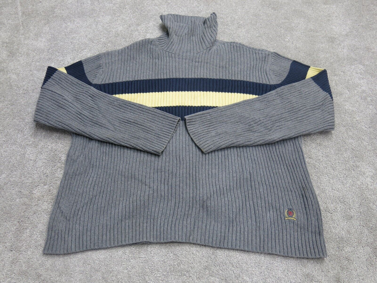 Tommy Hilfiger Mens Sweater High Neck Long Sleeves 100% Cotton Gray Size Large