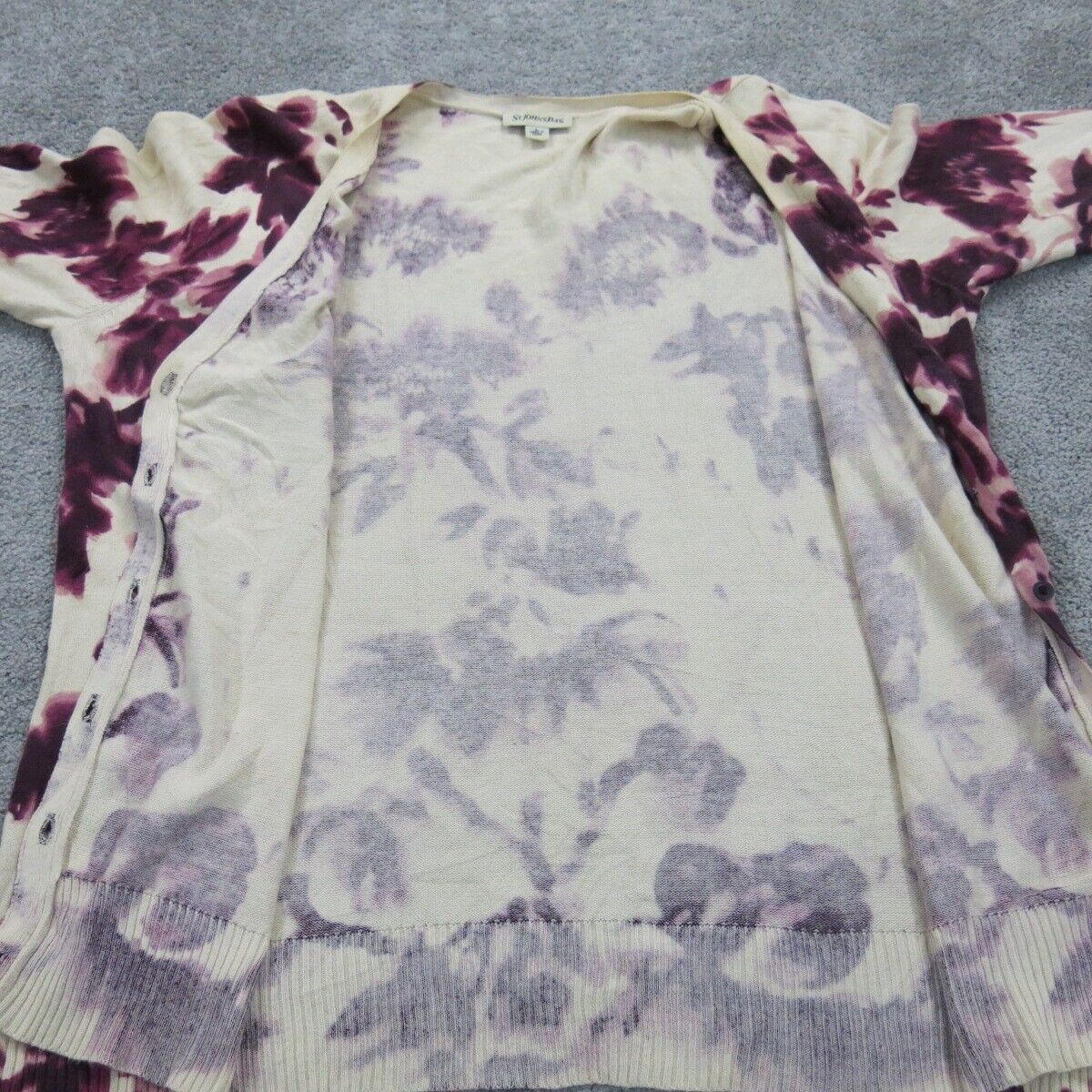 ST Johns Bay Womens Cardigan Sweater Front Button Floral White Red Size Large