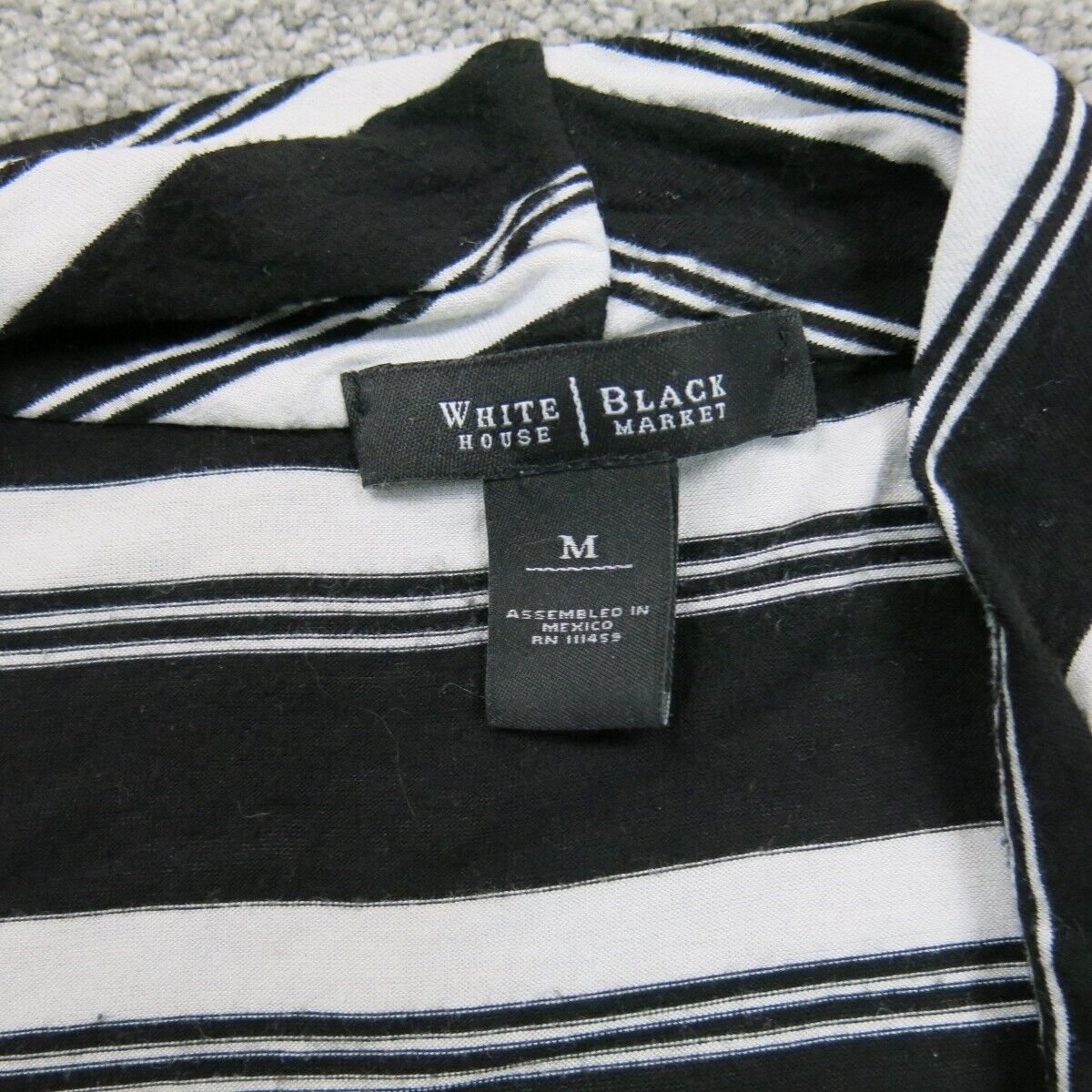White House Black Market Women Sweater Striped Cardigan Open Front Black White M