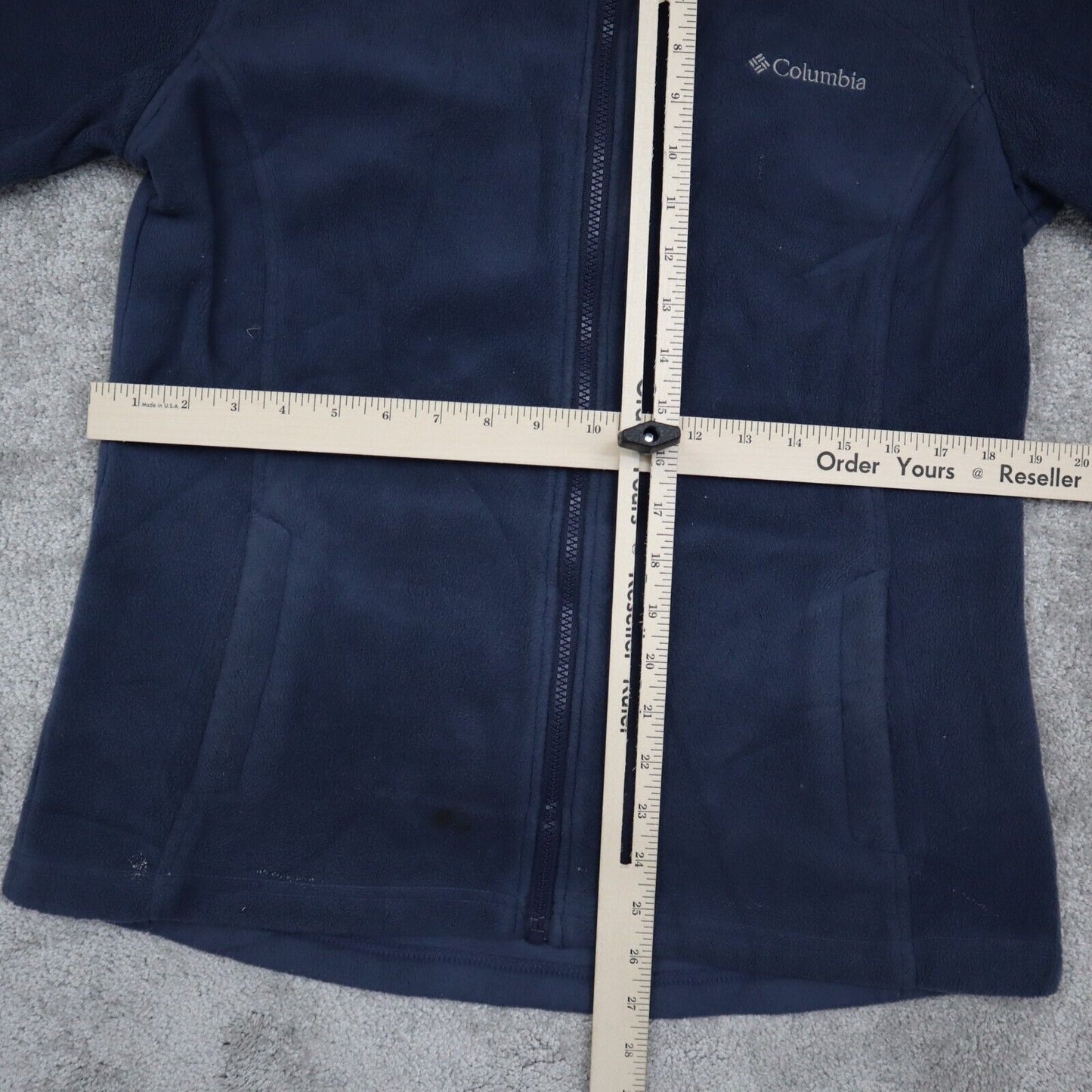 Columbia Mens Fleece Jacket Full Zip Up Long Sleeve Mock Neck Logo Blue Size L