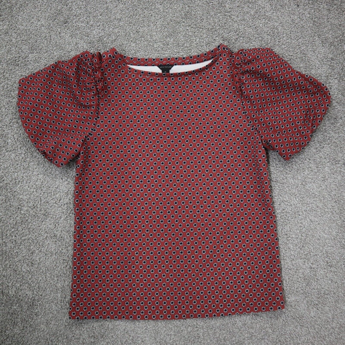 Ann Taylor Women Blouse Top Boot Neck Short Sleeve Floral Red Size X Small