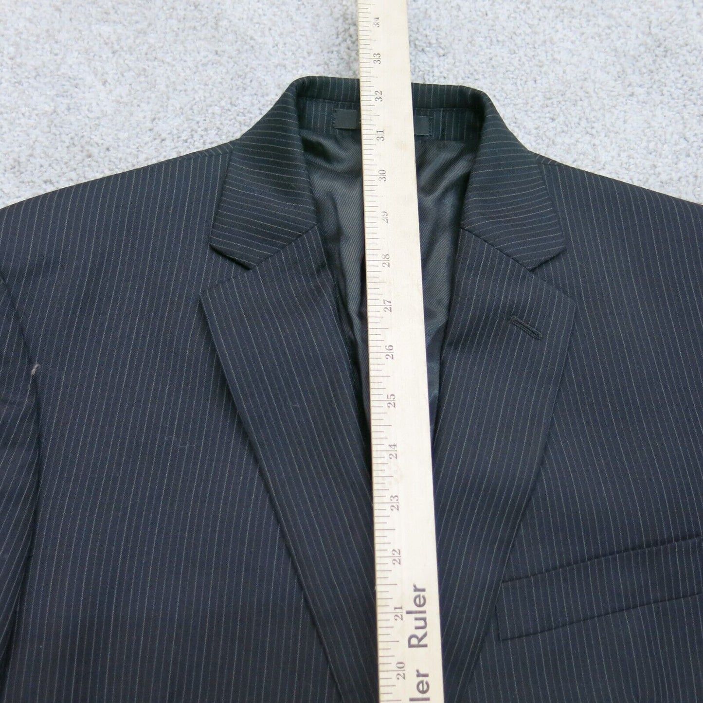 Calvin Klein Mens Striped Blazer Coat Single Breasted 100% Wool Black Size 38R