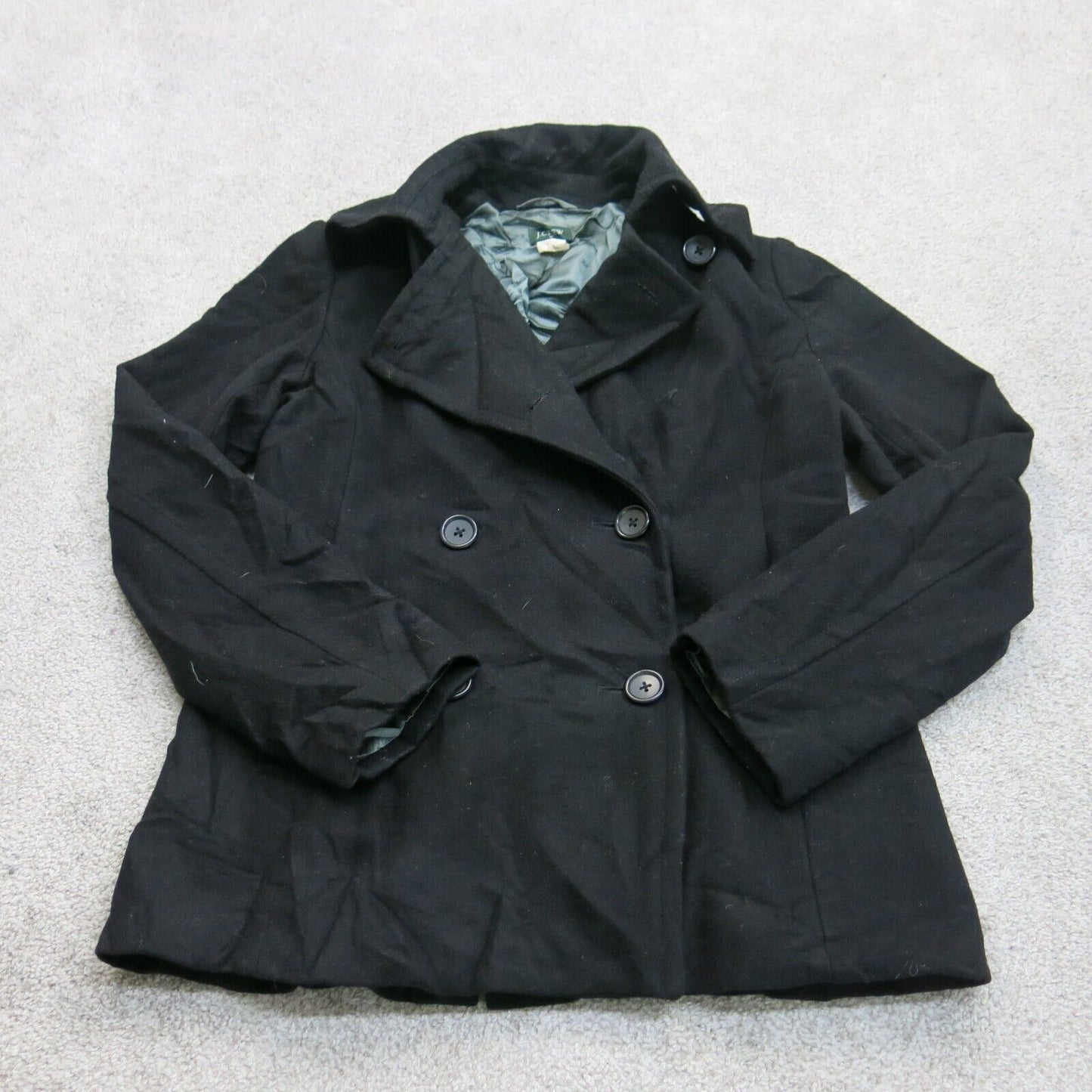 J. Crew Womens Pea Coat Double Breasted 100% Wool Solid Black Size Medium
