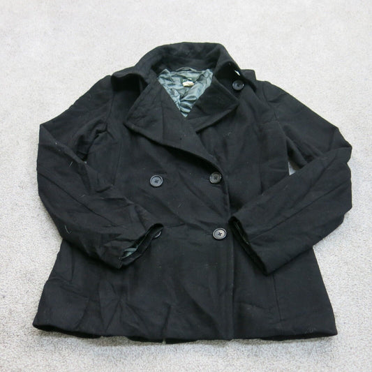 J. Crew Womens Pea Coat Double Breasted 100% Wool Solid Black Size Medium