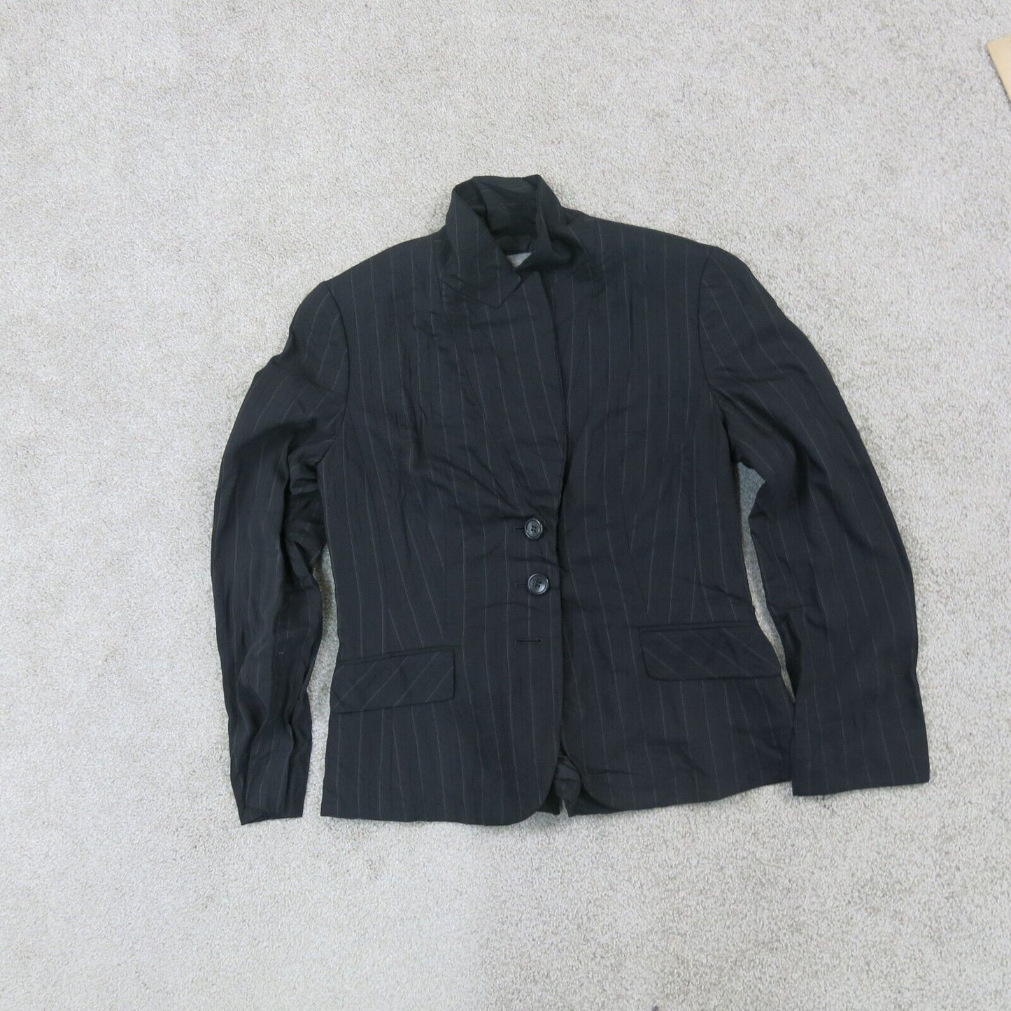 Ann Taylor Womens Striped Single Breasted Blazer Coat Long Sleeves Black Size 4