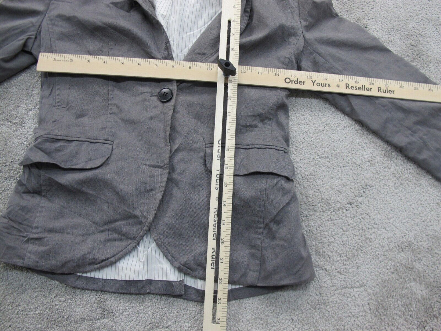 H&M Womens Blazer Coat Single Breasted Striped Long Sleeve Pockets Gray Size 8