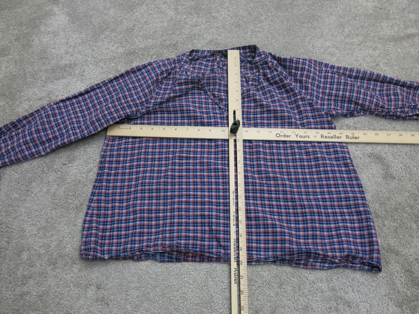 Made Well Womens Blouse Top Tasseled Long Sleeves V Neck Plaid Blue Red SZ Small