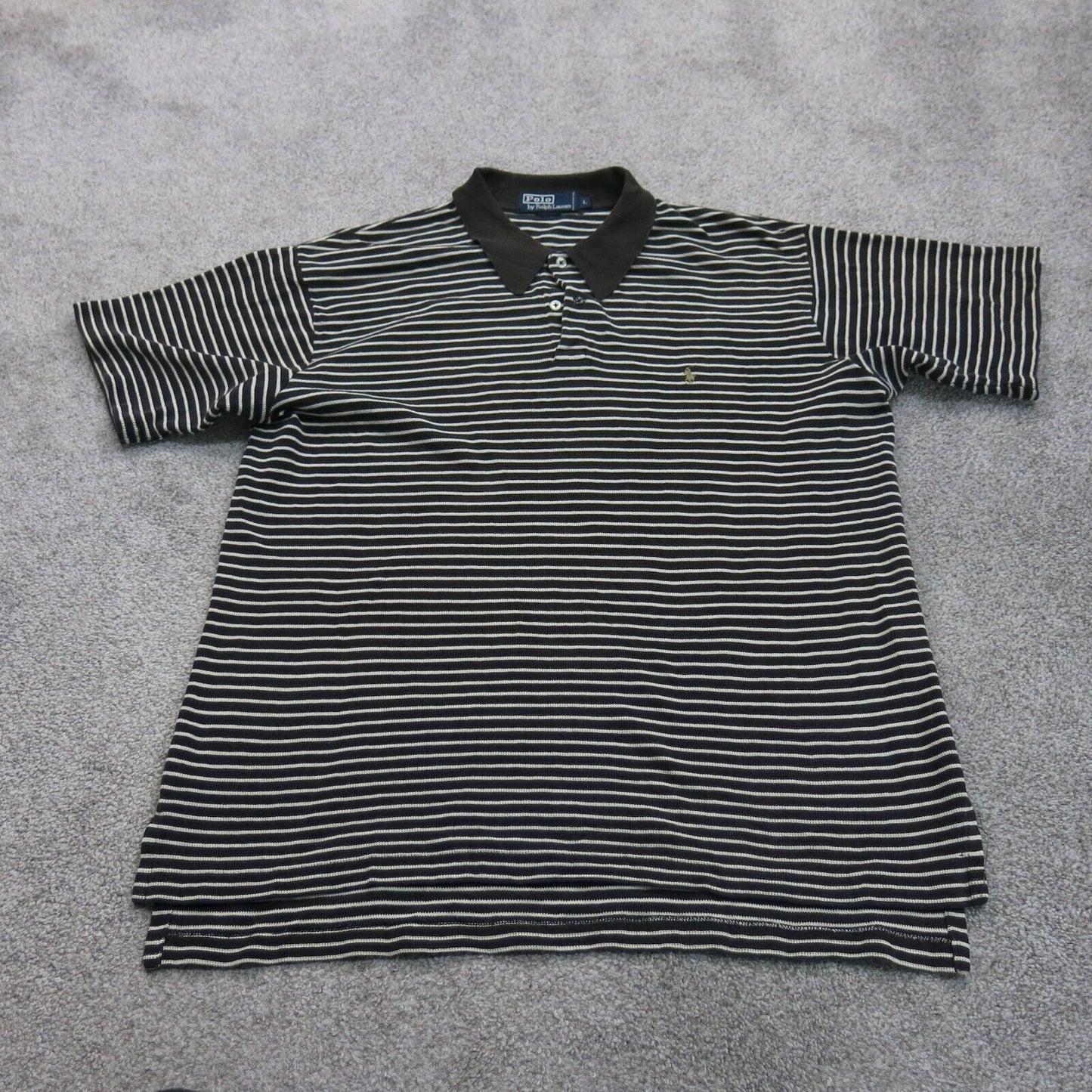Polo Ralph Lauren Mens Polo Shirt Short Sleeve High Low Striped Black White SZ L