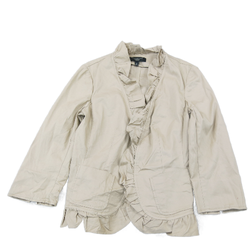 Talbots army Ruffled Blazer Jacket Open Front Long Sleeves Pockets Beige Size 6P