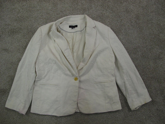 ANN Taylor Womens Blazer Coat Single Breasted Long Sleeves Pockets White Size 14