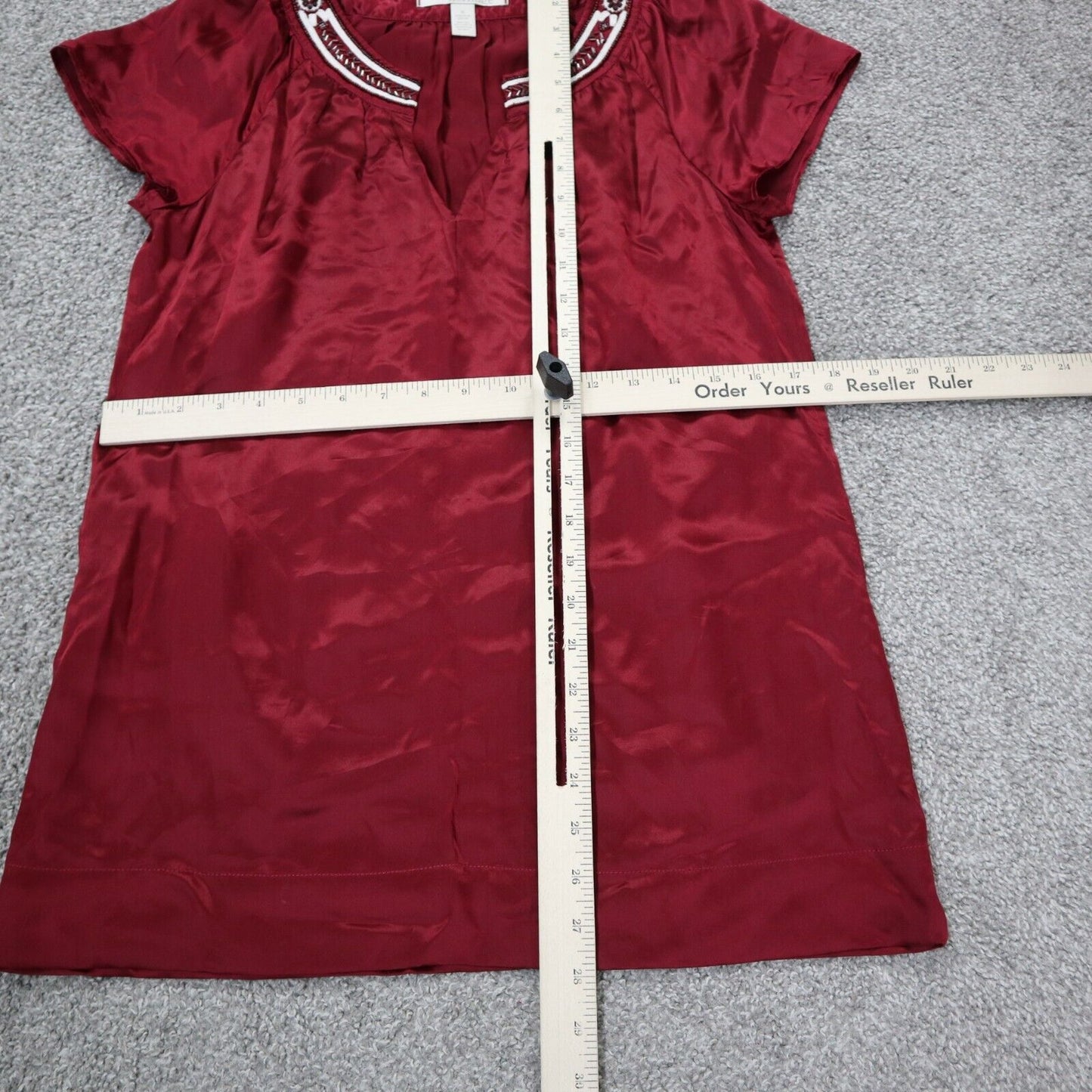Banana Republic Heritage Women Blouse Top Cap Sleeves Split V Neck Red SZ Small