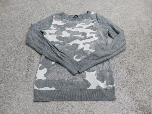 Express Womens Pullover Sweater Sleeves Round Neck Camouflage Gray Size Small