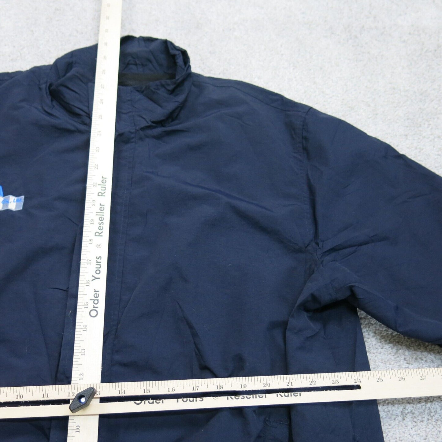 Lands End Womens Insulated Jacket Full Zip Up Mock Neck DEA Logo Dark Blue SZ XL