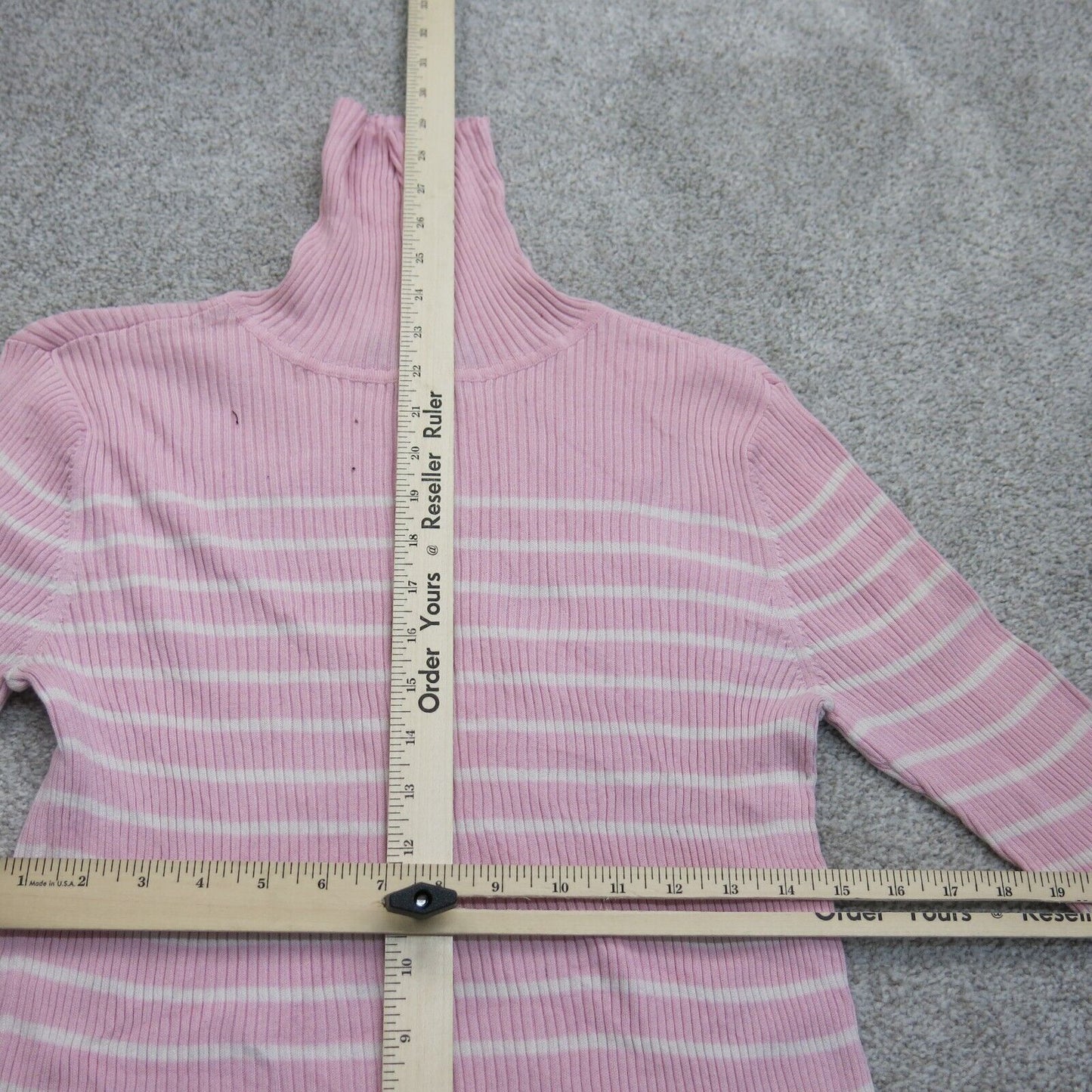 Lauren Ralph Lauren Womens Knitted Sweater 100% Cotton High Neck Striped Pink L