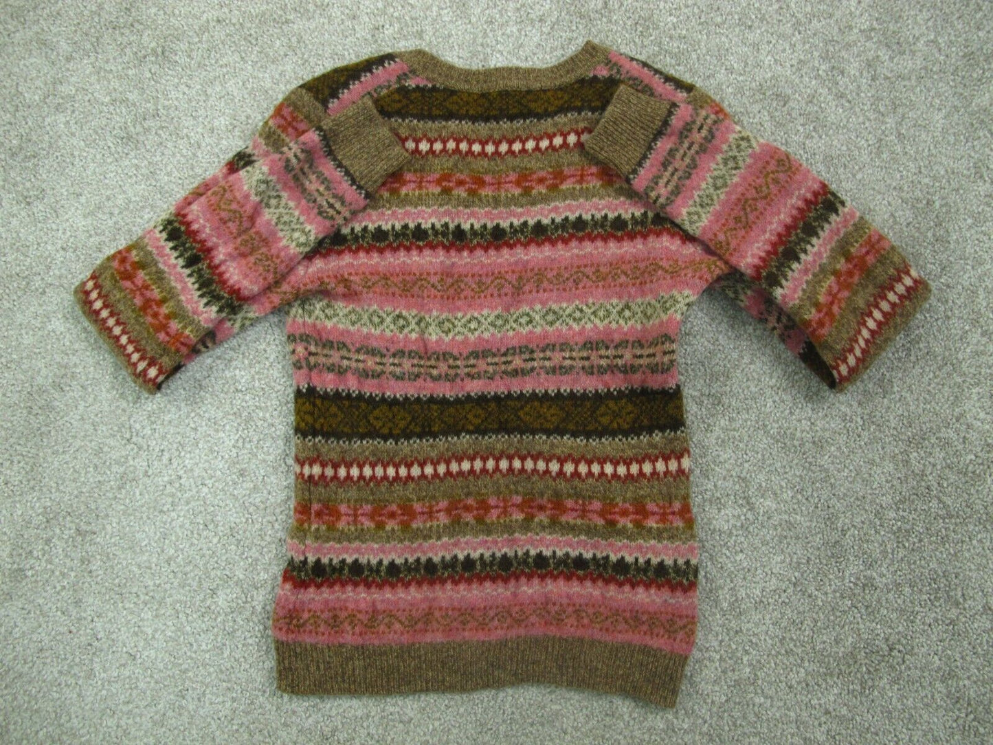 Brooks Brother Women Knitted Pullover Sweater Scoop Neck Wool Pink Brown SZ XS