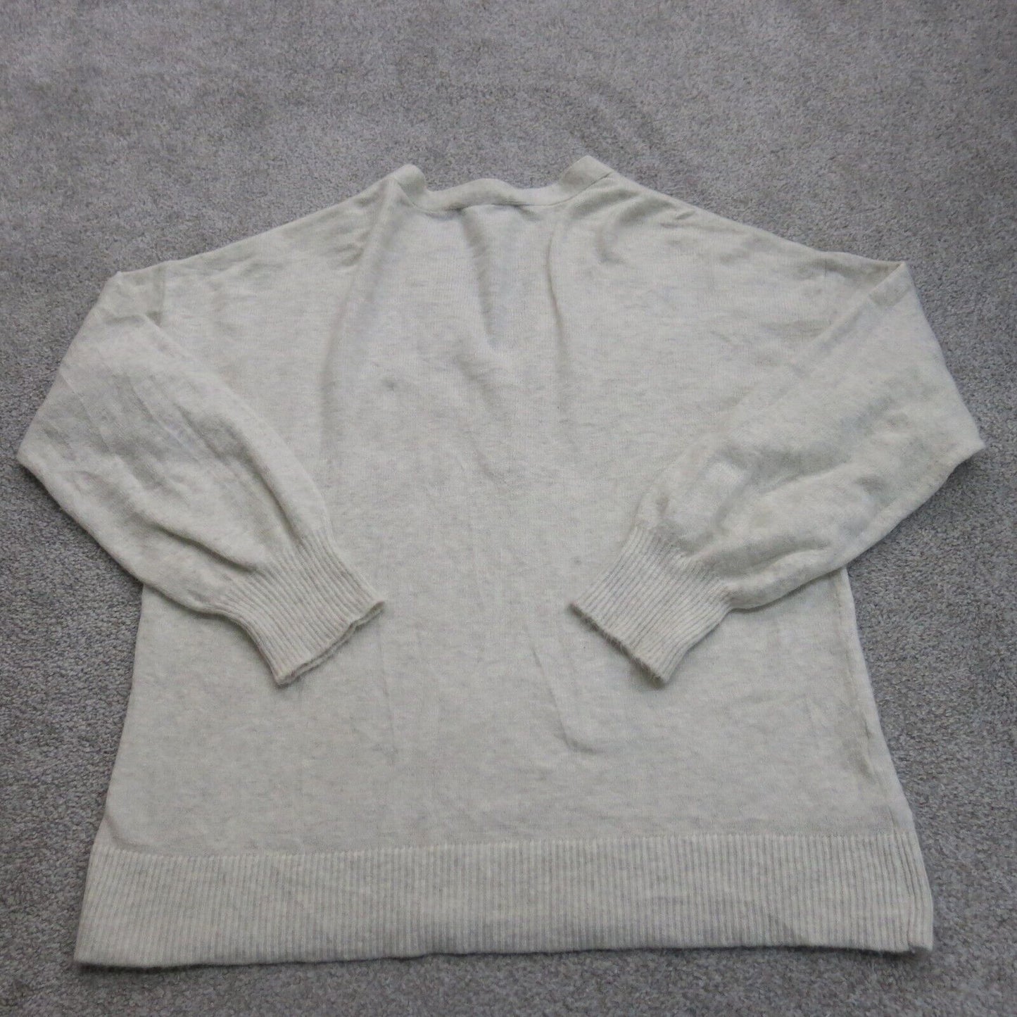Loft Womens Pullover Knitted Sweater V Neck Long Sleeve Heather Ivory Size Large