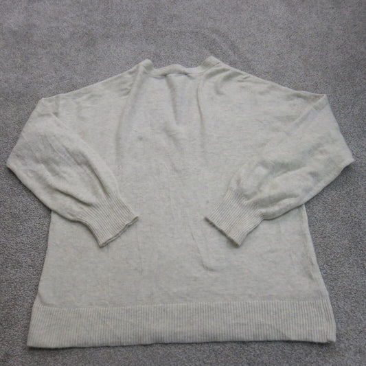 Loft Womens Pullover Knitted Sweater V Neck Long Sleeve Heather Ivory Size Large